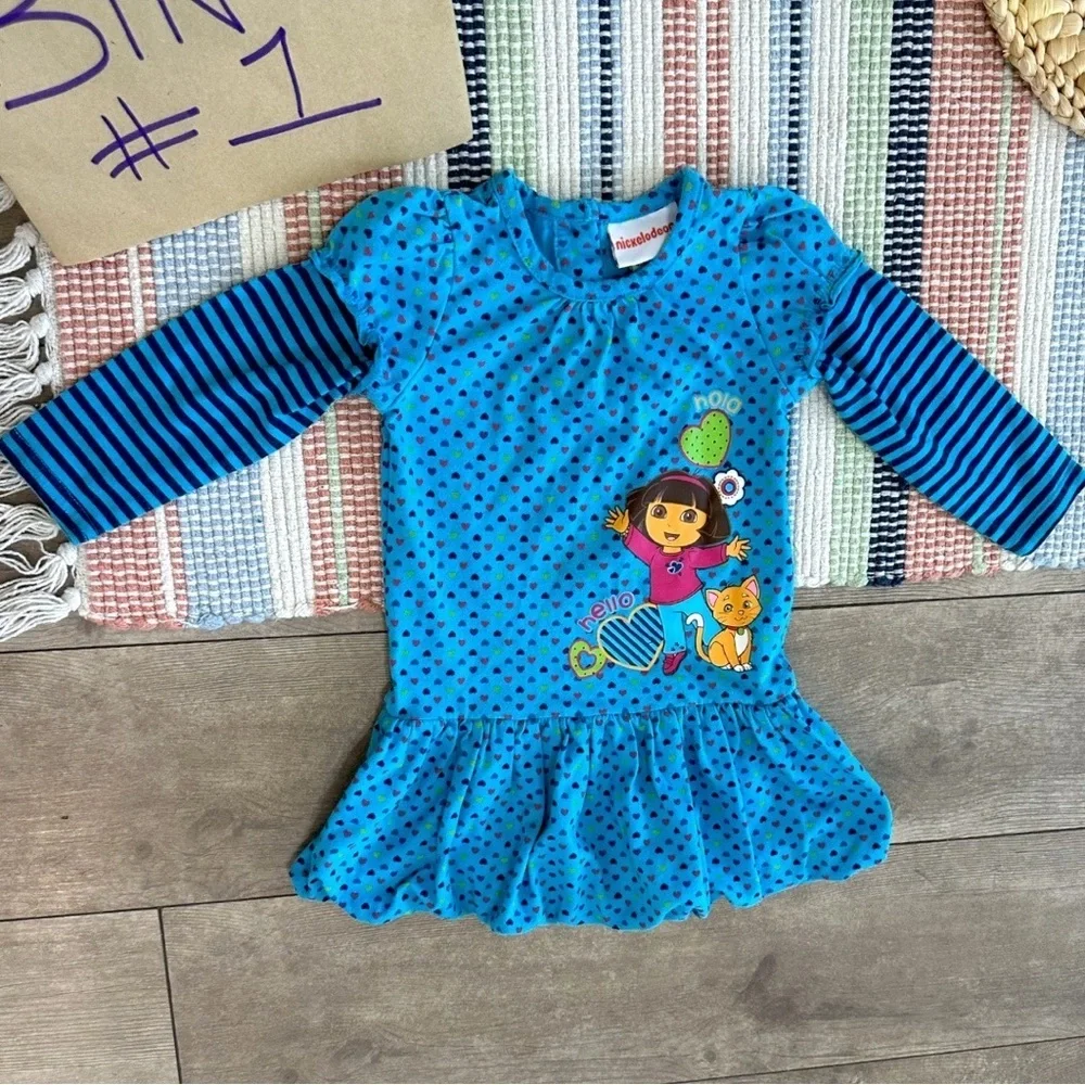 Y2K Vintage Dora the Explorer Baby Toddler Girl Long Sleeve Dress Tunic 18 Month